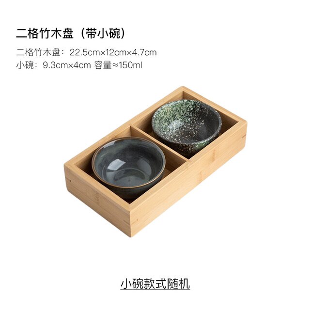 Japanese Style Nine Grid Plate Pot Tableware Barbecue Restaurant Bamboo and Wood Grid Plate Dishes Sushi Sauce Bowl: B-Two grid plate