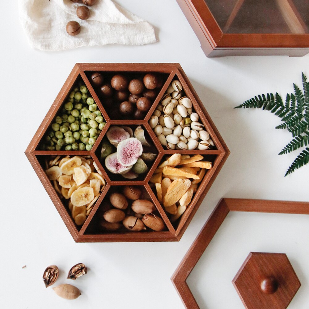 European solid wood candy box with compartment nuts snack box household wooden fruit plate melon seeds box ZM916