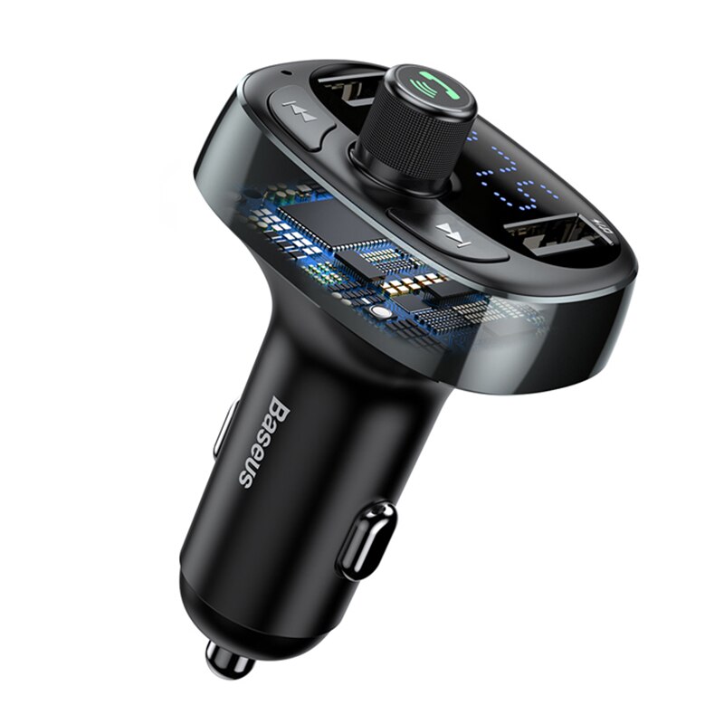 Baseus LCD Display FM Transmitter Car Charger Dual USB Phone Charger Handsfree Bluetooth MP3 Player,born to listen music in car: Car Charger Tarnish