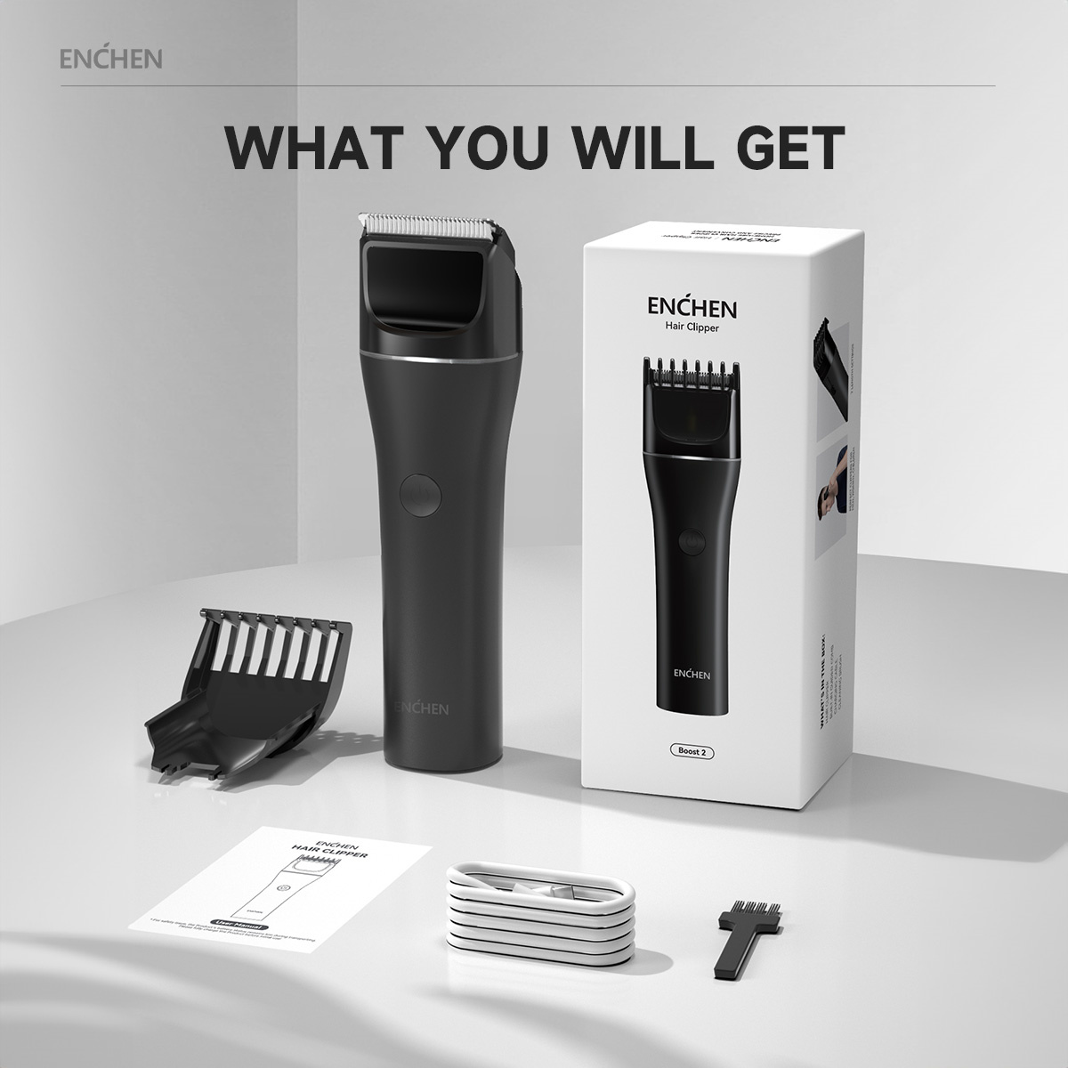 ENCHEN Tondeuse À Cheveux Machine De Coupe De Cheveux Tondeuse À Cheveux Professionnelle Rasoir À Barbe Tondeuse À Corps Réglable Sans Fil Pour Hommes Voyage Lock Barber - Boost 2: Black