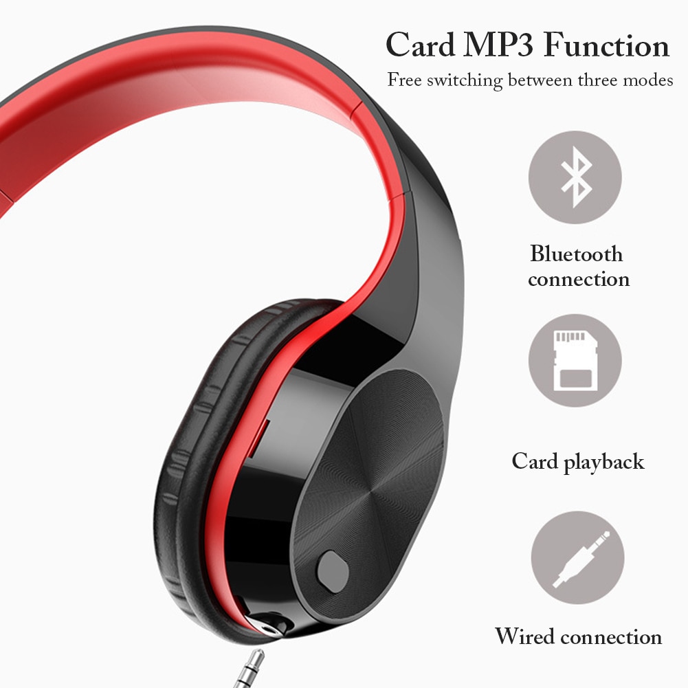 9D Stereo Bluetooth 5.0 Wireless Headset Head-mounted HiFi Noise Canceling Gaming Headphone With Microphone Support TF Card