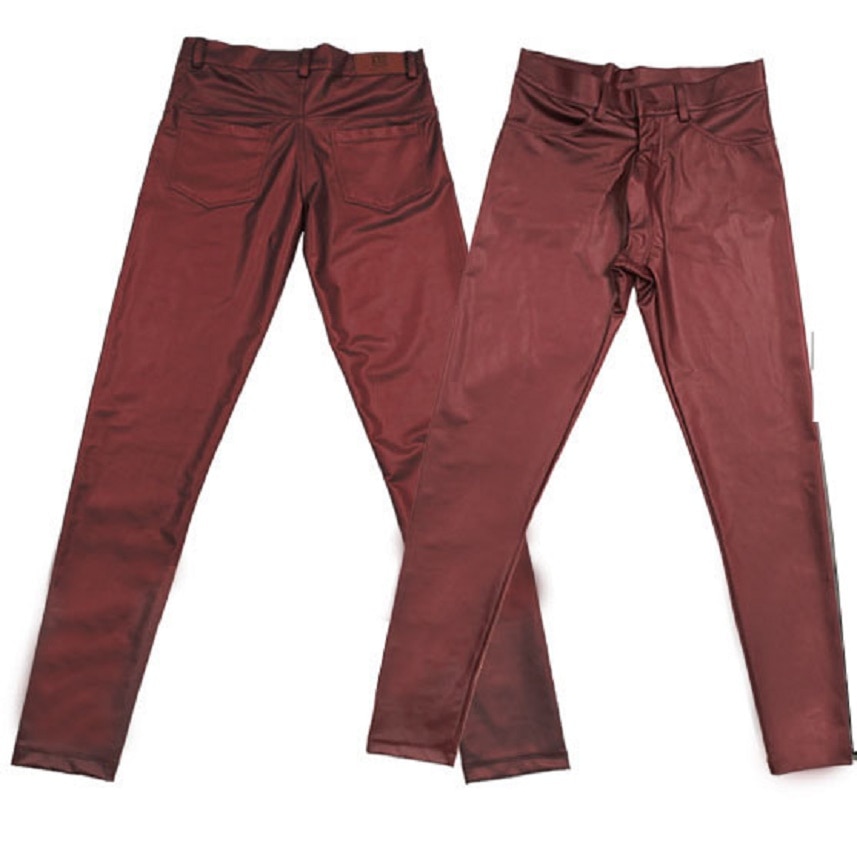 Rennot nahkahousut ohuet matta vaaleat keinonahkahousut joustavat tiukat lahkeet housut rennot nahkahousut näyttämö miesten kynähousut