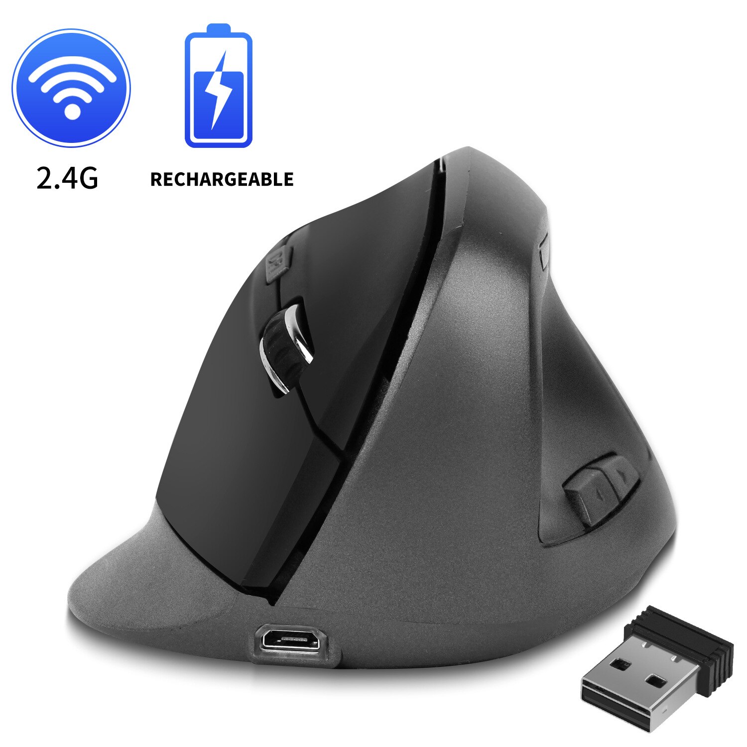 SeenDa-ratón inalámbrico para ordenador portátil, Mouse ergonómico Vertical recargable de 2,4G, Plug and Play, 1200/1600/2400 DPI