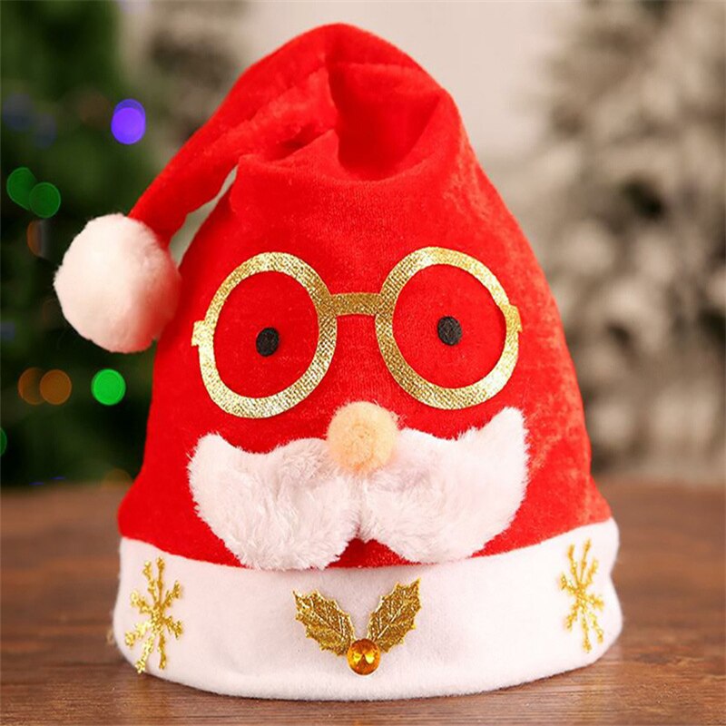 Merry Christmas Hat Elk Glasses Blink Santa Hats Christmas Cap Xmas Decorations for Home Modeling Party Dress Cap Children Adult