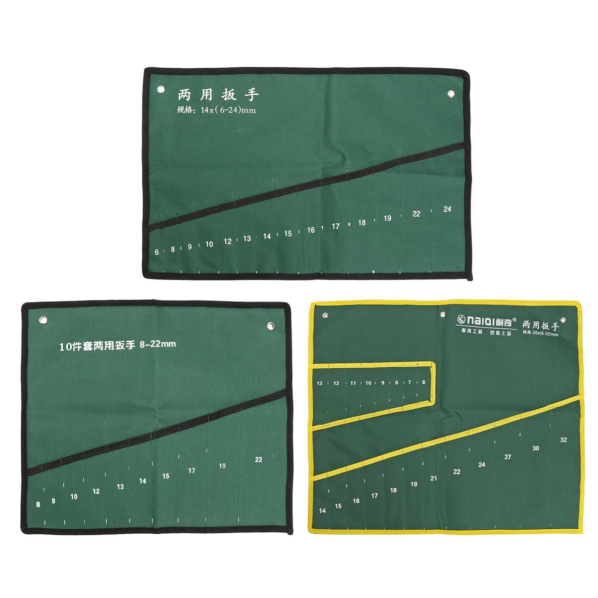 10/14/20 Pockets Double Opening Offset Ring Spanner Kit Case Tool Bag Spanner Wrench Roll Up Storage Organizer Bag Pouch