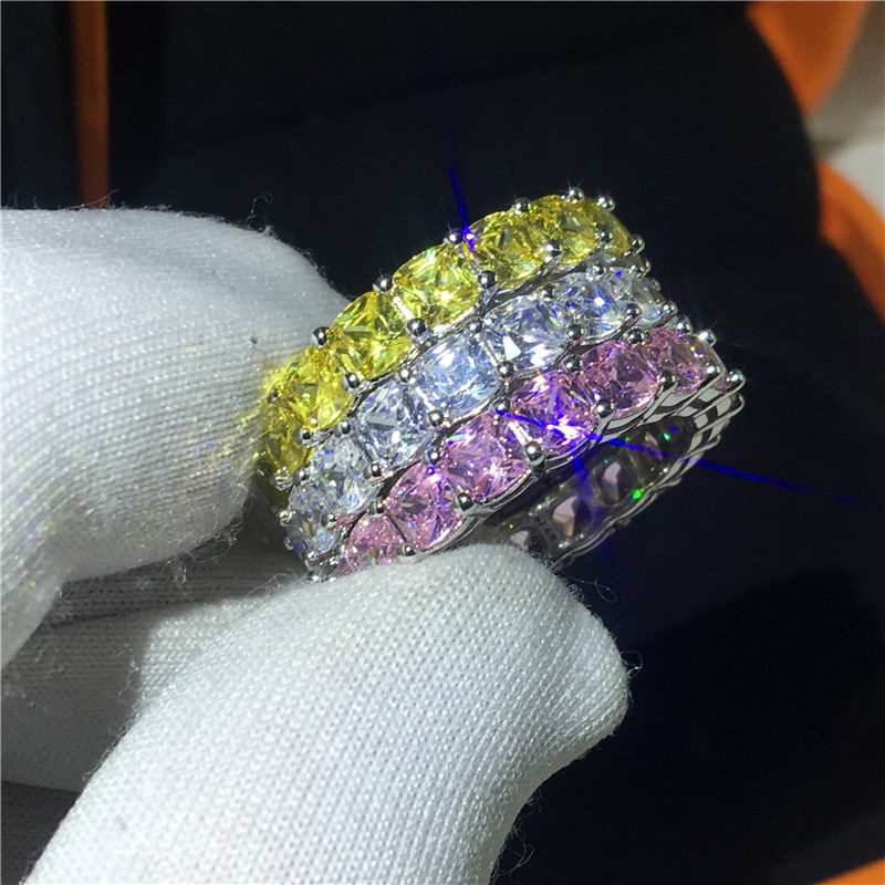 Ewigkeit Kissen cut 4mm Topaz Cz ring Echt 925 sterling silber, Verlobung, Hochzeit Band Ringe für frauen Braut Partei schmuck