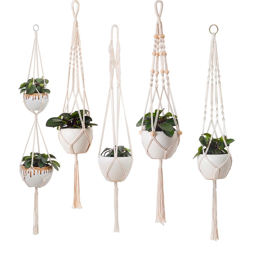 Macrame planteophæng kurve urtepotteholder balkon vægophæng plantekasse indretning knyttet løftereb hjem havetilbehør