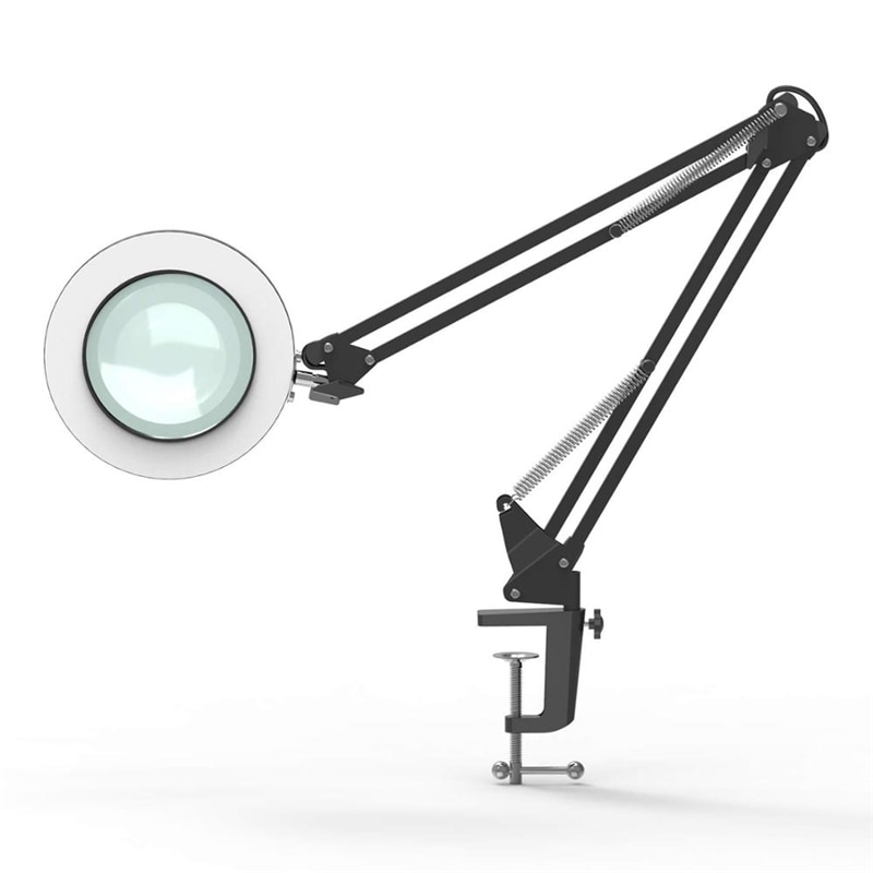 Moderne Led Ring Lezen Bureaulamp Met Clip 5Xlens Vergrootglas Licht Klem Swing Arm Tafel Licht Dimbare Usb nachtlampje