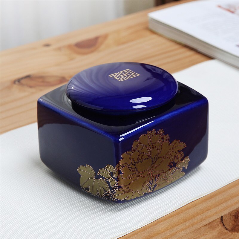 Réservoir de joint en céramique carré le pot de thé pot de sucre canette de café en poudre petit pot en porcelaine: blue