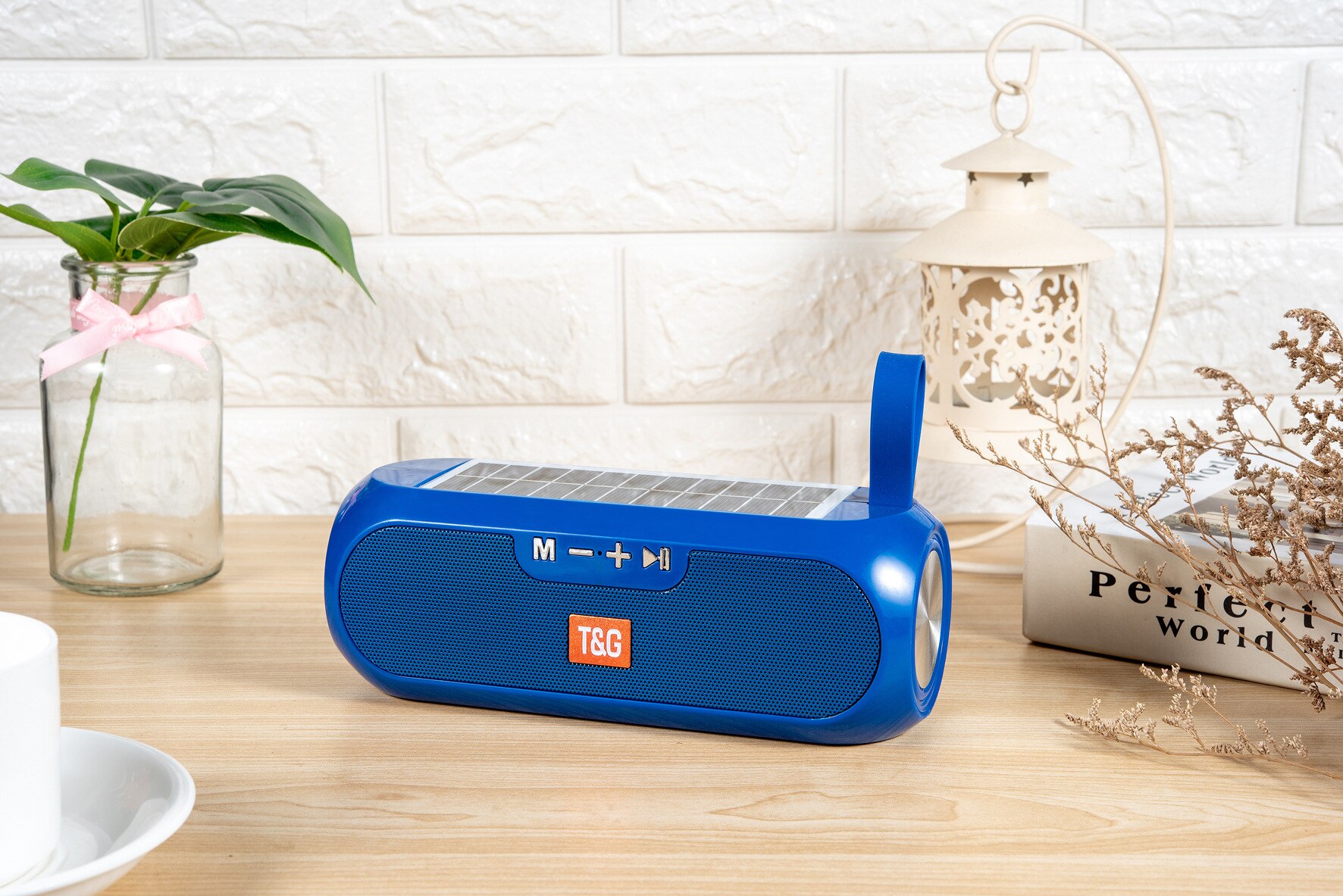 Draadloze Bluetooth Speaker Outdoor Draagbare Kolom Super Bass 3D Stereo Muziek Box Solar Power Bank Boombox Waterdichte Usb Aux Fm: Blue Solar charging