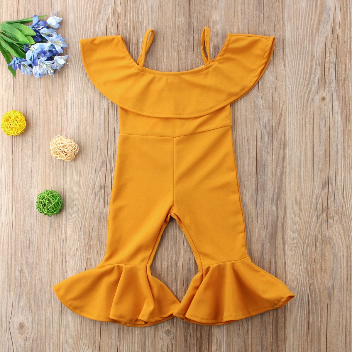 Emmababy Del Bambino Della Ragazza Giallo Aderente Elastico Tute E Salopette Tuta 1-6Y Bambini Dei Capretti di Estate Off Spalla Bell Bottom Pantaloni Abiti