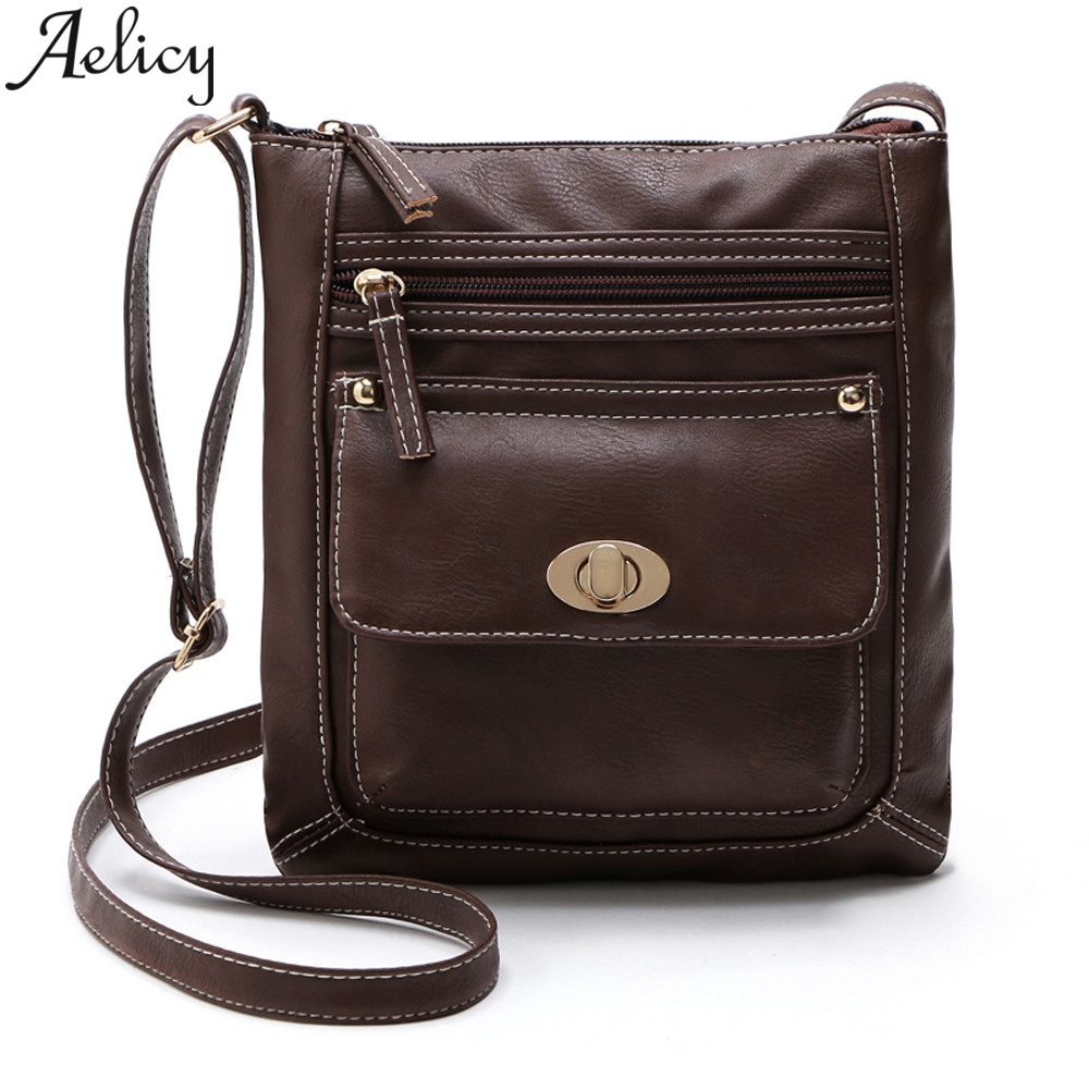 Aelicy solid color Leather Satchel Cross Body Zipper Crossbody Shoulder Bags Women Messenger Bags Handbag Zipper