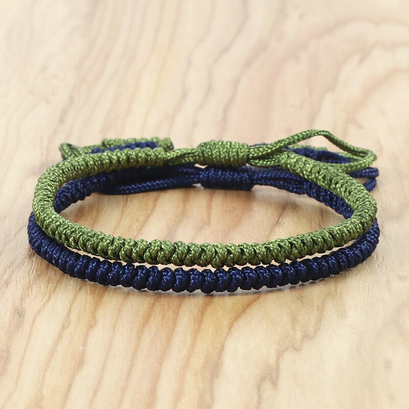 Pulsera budista tibetana para hombre y mujer, brazalete ajustable con nudo de cuerda verde hecho a mano, joyería hecha a mano