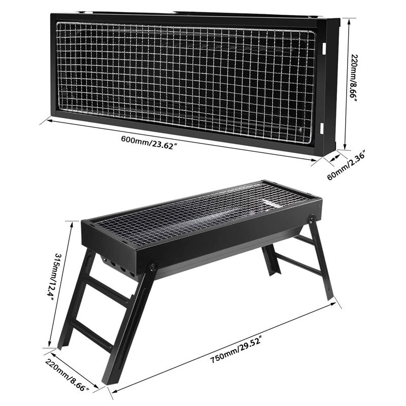 Charcoal Grill Barbecue Portable BBQ Desk Folding Grill Tabletop Outdoor Smoker BBQ for Picnic 60*22*31.5cm