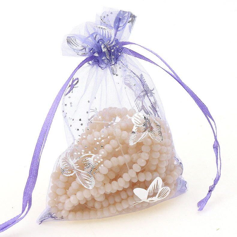 100 Stks/partij 9X12Cm Vlinder Huwelijkscadeau Tassen Voor Sieraden Tassen En Verpakking Organza Zakje Koord Bag Opslag display Zakjes: 9x12cm Violet