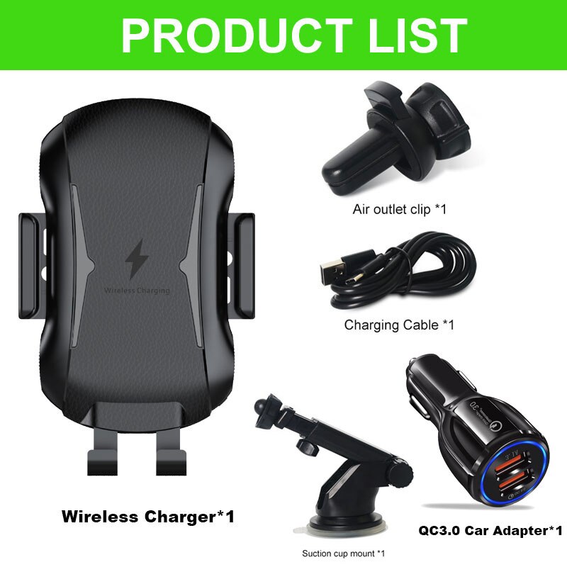 Draadloze Oplader Auto Telefoon Houder Qi Inductie Smart Sensor Fast Charging Stand Mount Voor Samsung S10 Note 10 iPhone 11 pro Max: Set