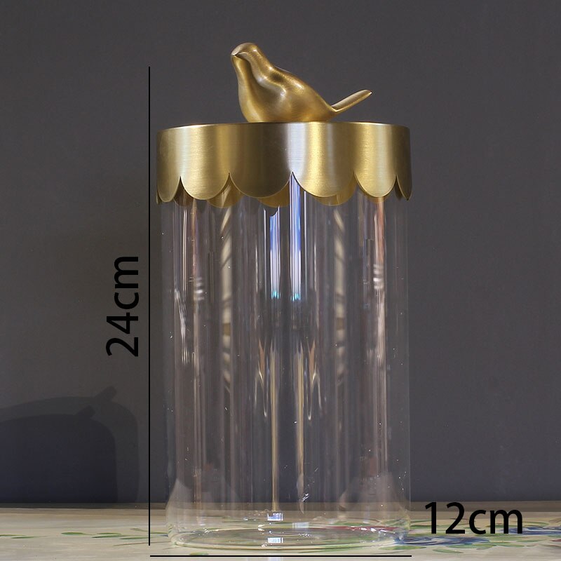 Pot de rangement en verre doré avec couvercle, , décoration animale, organisateur de bonbons, salon, distributeur de céréales, cuisine, décoration de la maison: A-large