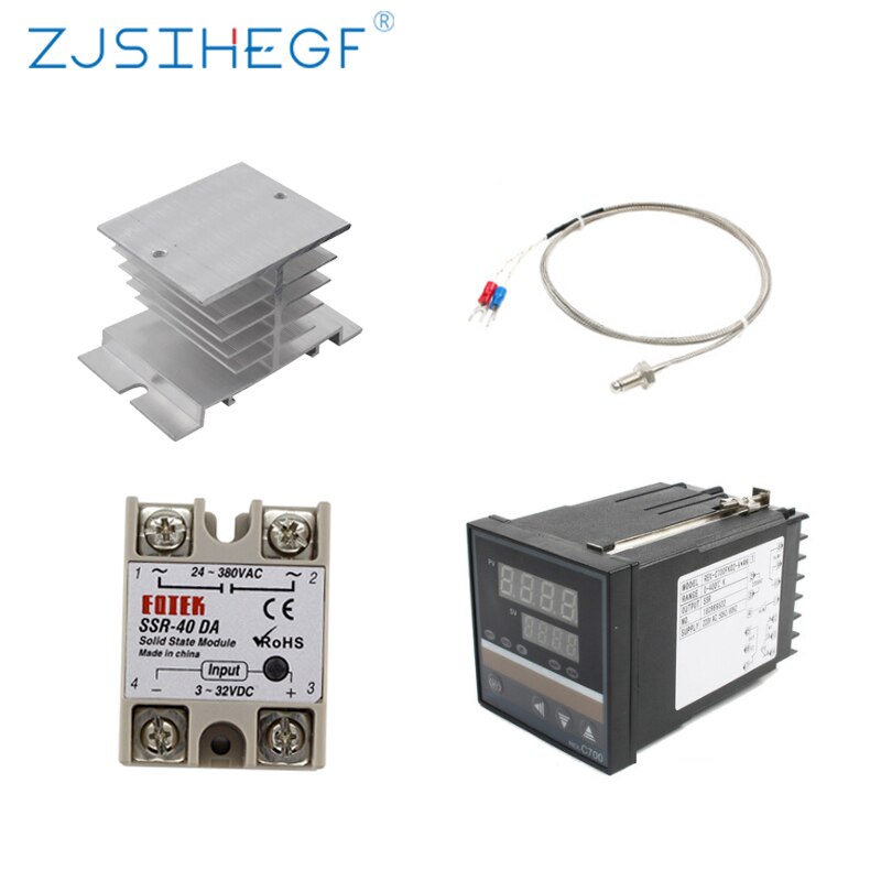 Digital PID REX-C700 Temperature Controller + SSR Relay 40A + K Thermocouple + Heat Sink ,PID Controller Thermostat SSR Output