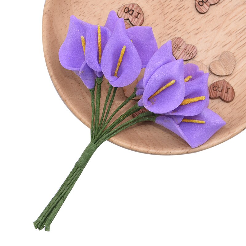 144 Stuks Mini Schuim Calla Lelie Kunstbloemen Boeket Voor Bruiloft Decoratie Home Decor Handgemaakte Cadeau Taart Kaart Bloemen Ambachten: L13 purple