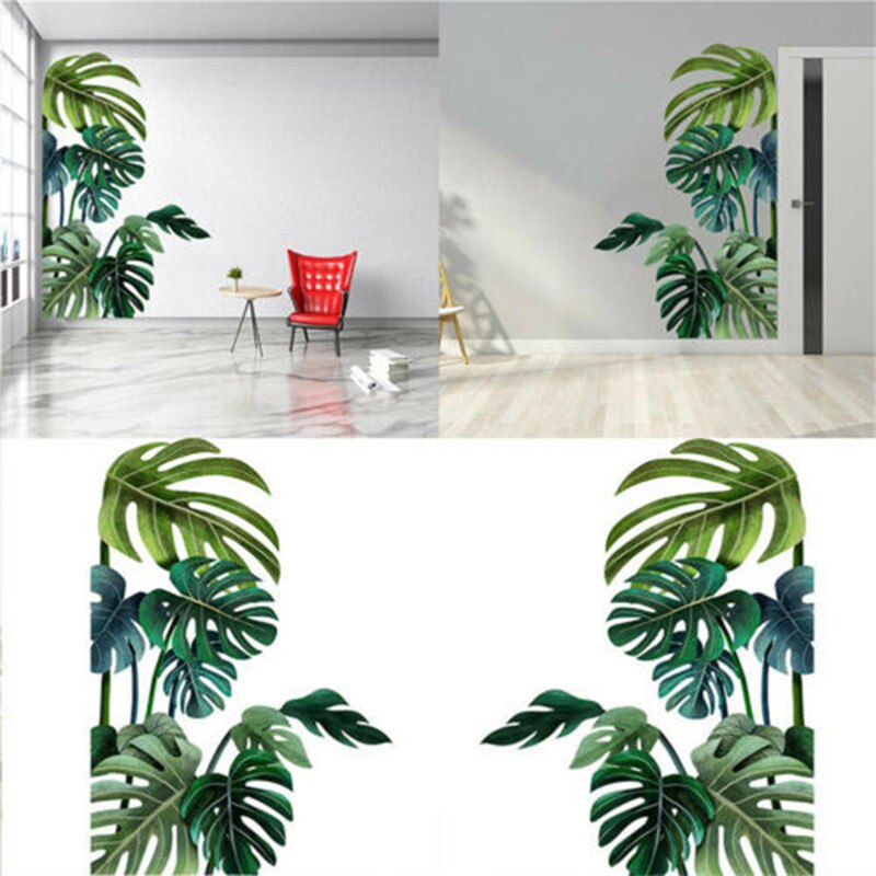 Tropical Leaves Wall Decals, Fresh Green Palm Tree Leaf Removable Vinyl Wall Stickers for Home Living Room Office