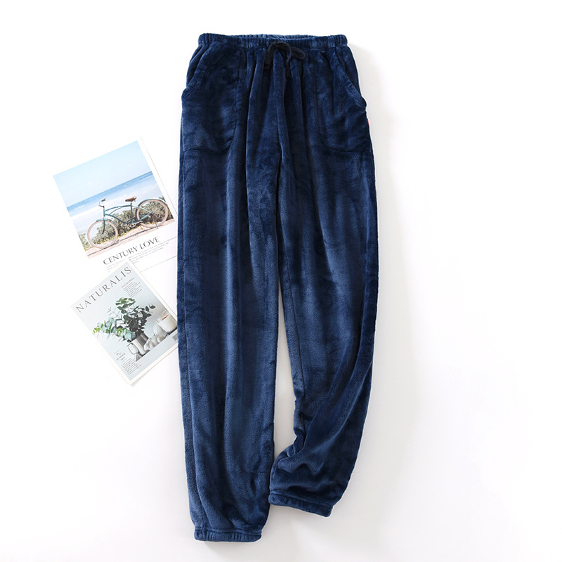 Winter Flanellen Pyjama Broek Mannen Sexy Sleewear Losse Slapen Bodems Sheer Heren Lounge Wear Ondergoed Lange Broek Nachtkleding: Blue / L