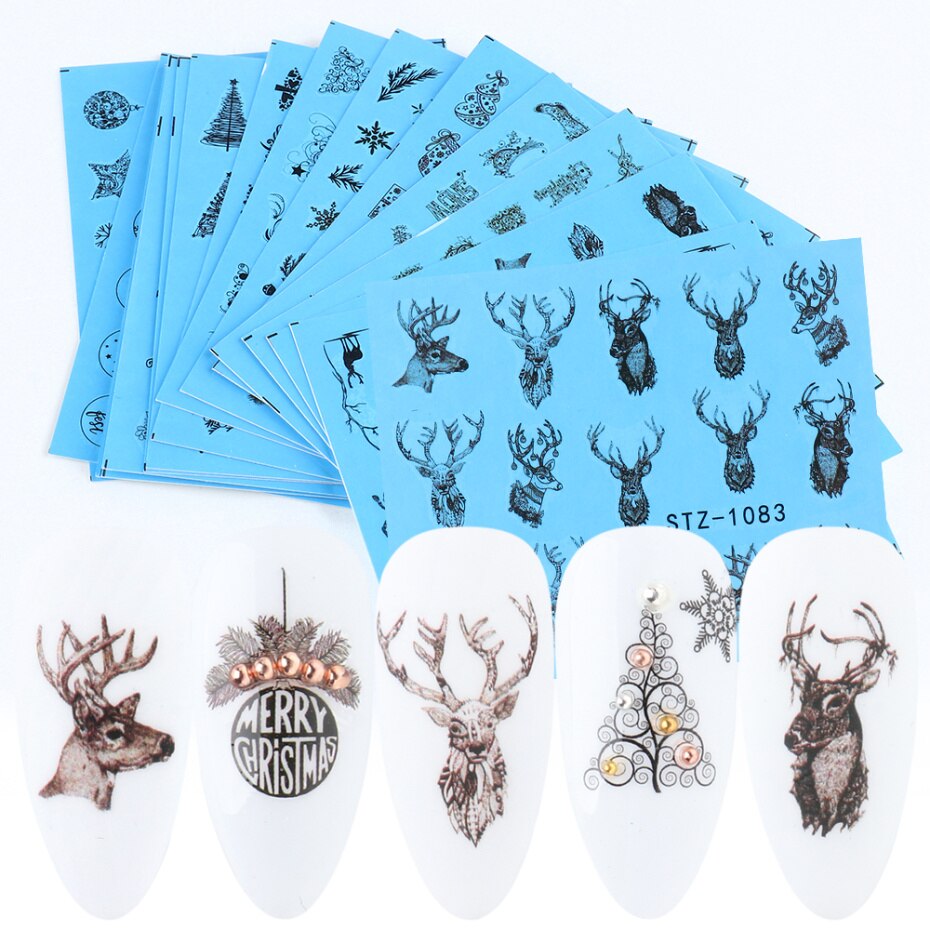 16 Stk/set Kerst Nail Water Decals Winter Stickers Set Manicure Decor Nail Art Animal Folie Wraps NFSTZ1082-1097-1