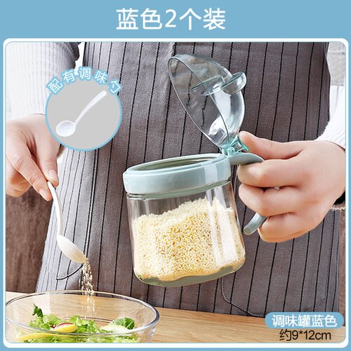 Lids Bulk Spice Jars Spoon Set Glass Shakers Salt Pepper Spice Storage Container Salero De Cocina Kitchen Organizer EA6TWG: Blue 2Pcs