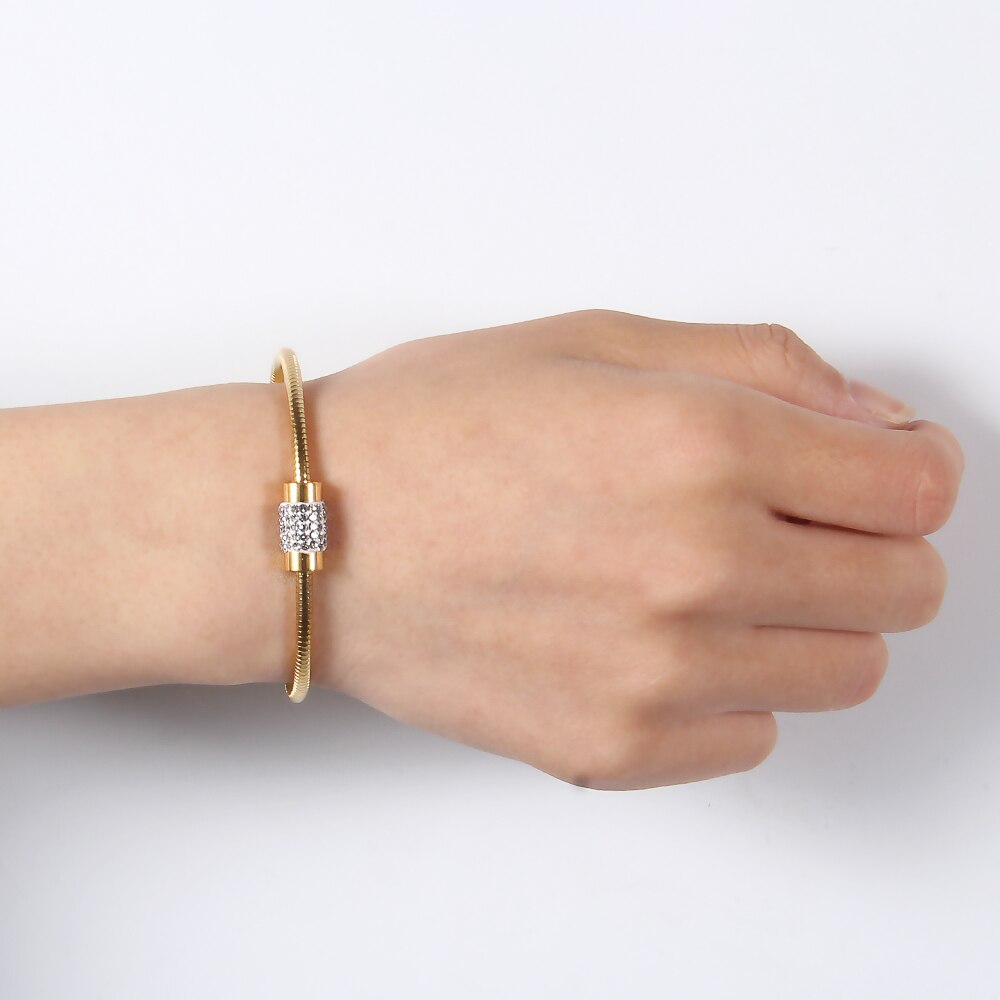 Luksus smykke mærke rosa guld/guld/sølv farve armringe armbånd til kvinder klassisk rustfrit stål cubic zirconia armring