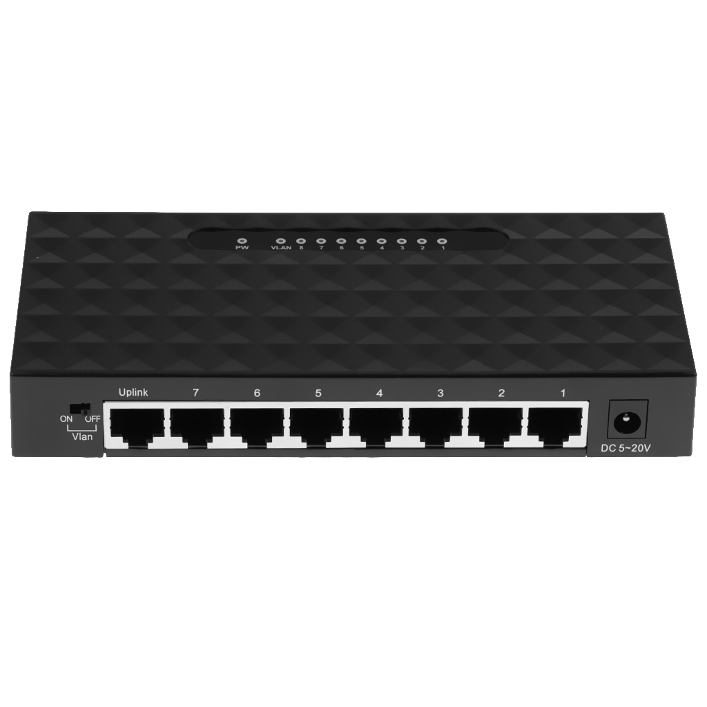 8-Port Fast Ethernet Desktop Plug-and-Play VLAN Switch Connect Router