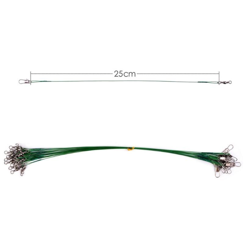 20pcs Steel Fishing Line Eco-Friendly Enduring Excellent Anti-bite Braided Wire Leader with Swivel Fishing Tool: 25cm-Green 20pcs