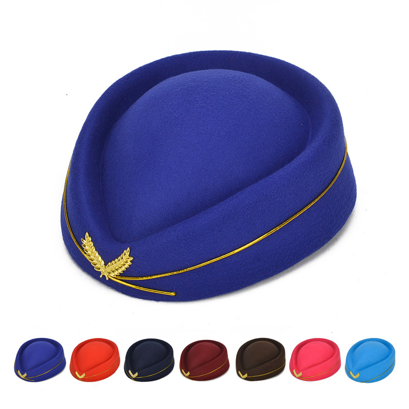 Sombrero de azafata, gorra de equipo de tambor, banda de actuación, boina de lana de cortesía para Hotel, baile, escenario, chica, disfraz de animadora, sombrero de uniforme