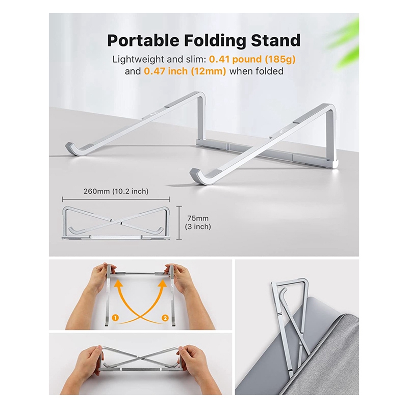 Foldable Laptop Stand For Desk,Portable Computer Stand, Ergonomic Aluminum Stand, Laptop Riser Holder Compatible
