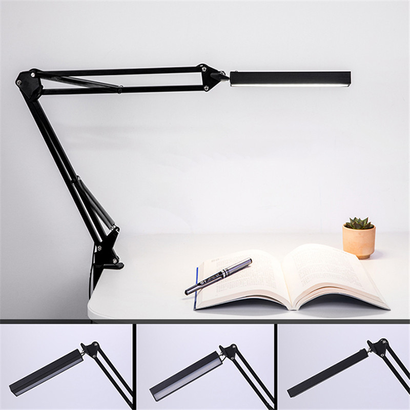 LED Desk Lamp Long Swing Arm Folding Rotation Reading Light Touch Switch LED Clamp Table Lamps Work Lighting Lamp For Bedroom