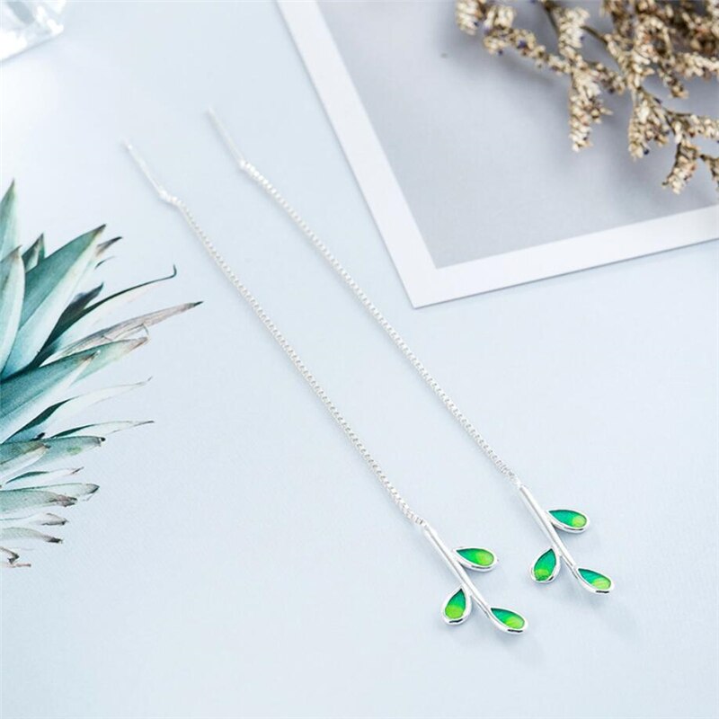 Filo orecchio affrescare Foglia Verde Coreano Ipoallergenico 925 sterlina Argento Temperamento di Personalità di Moda Femminile Orecchino mare062