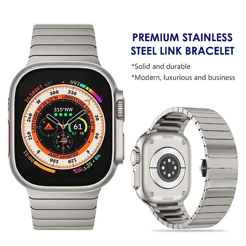 Bracelet couleur titane pour Apple Watch Ultra 2 49mm 10 46mm 9 8 7 5 4 se 6 boucle pour iwatch 45mm 41 42 44mm bracelet en acier inoxydable