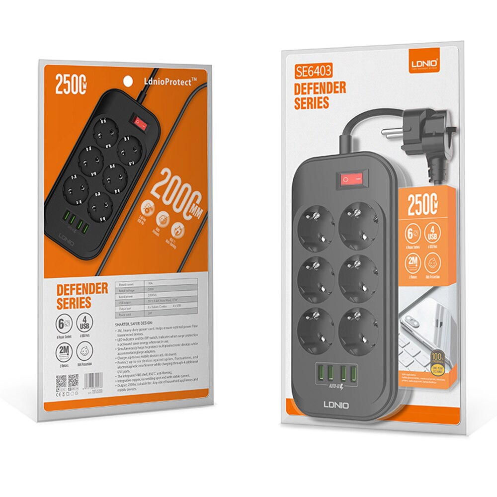 Ldnio 4 usb telefonlader flere stikkontakter 6 eu stikkontakter lader til hjem/restaurant som lader mobiltelefon: 6 strømuttak 4 usb