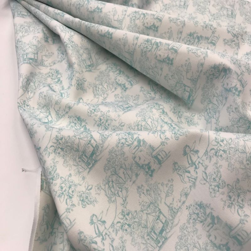 Toile de jouy en coton vert menthe 100% serge