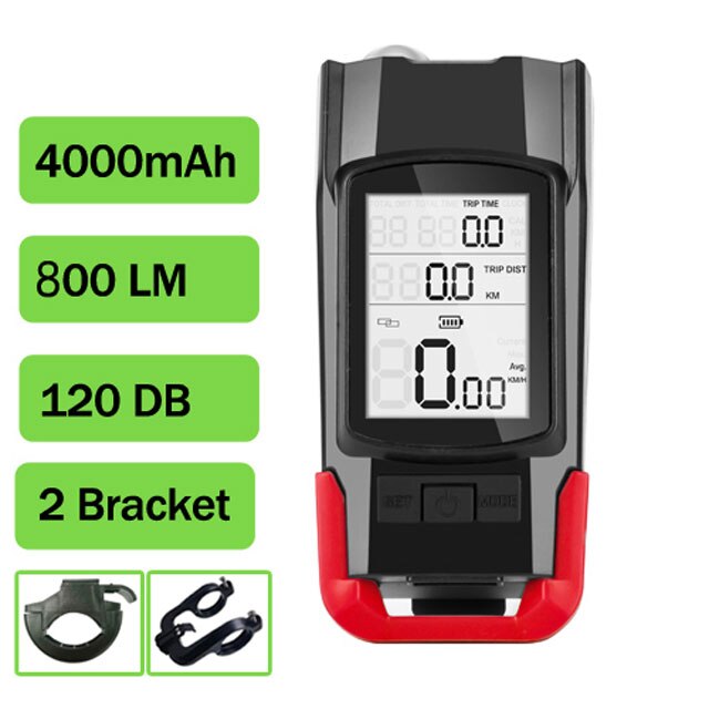 Impermeabile Della Bici Del Calcolatore Integrato 800LM Faro 120DB Corno Altoparlante 3 in 1 Senza Fili di Riciclaggio Della Bicicletta Tachimetro Dell'odometro Del Calcolatore: Red C1
