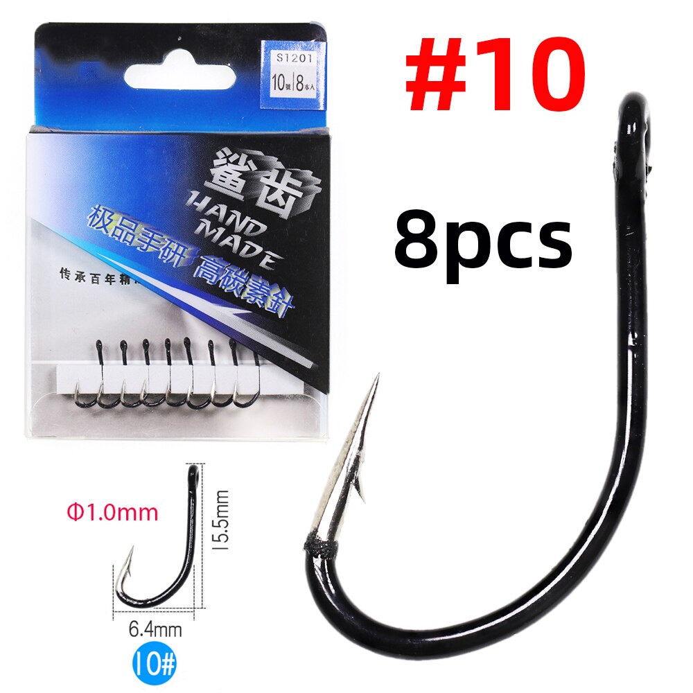 Jigeecarp-anzuelos de pesca de carpa de acero al carbono, anzuelos de pesca fuertes, tamaño 1 #-10 #, para pesca de carpa, 1 paquete: 8pcs size 10