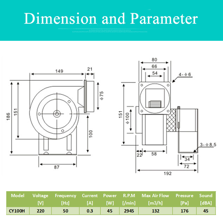 CY100H High temperature resistant fan for oven stove fireplace boiler centrifugal fans sirocco blower fan extractor 220V