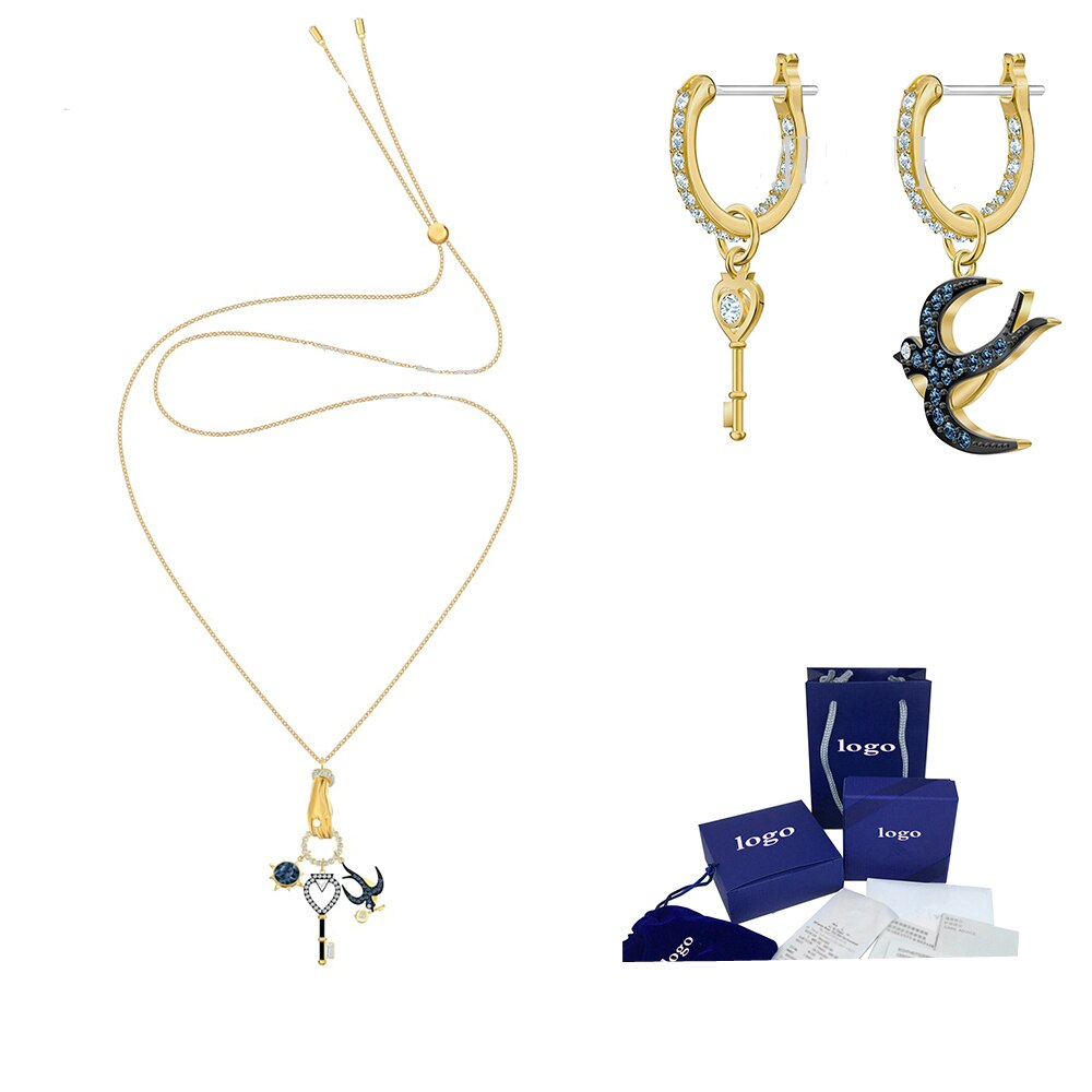 Herfst unieke magische bedel van zwaluw, sleutel en handpatroon hanger ketting prachtig