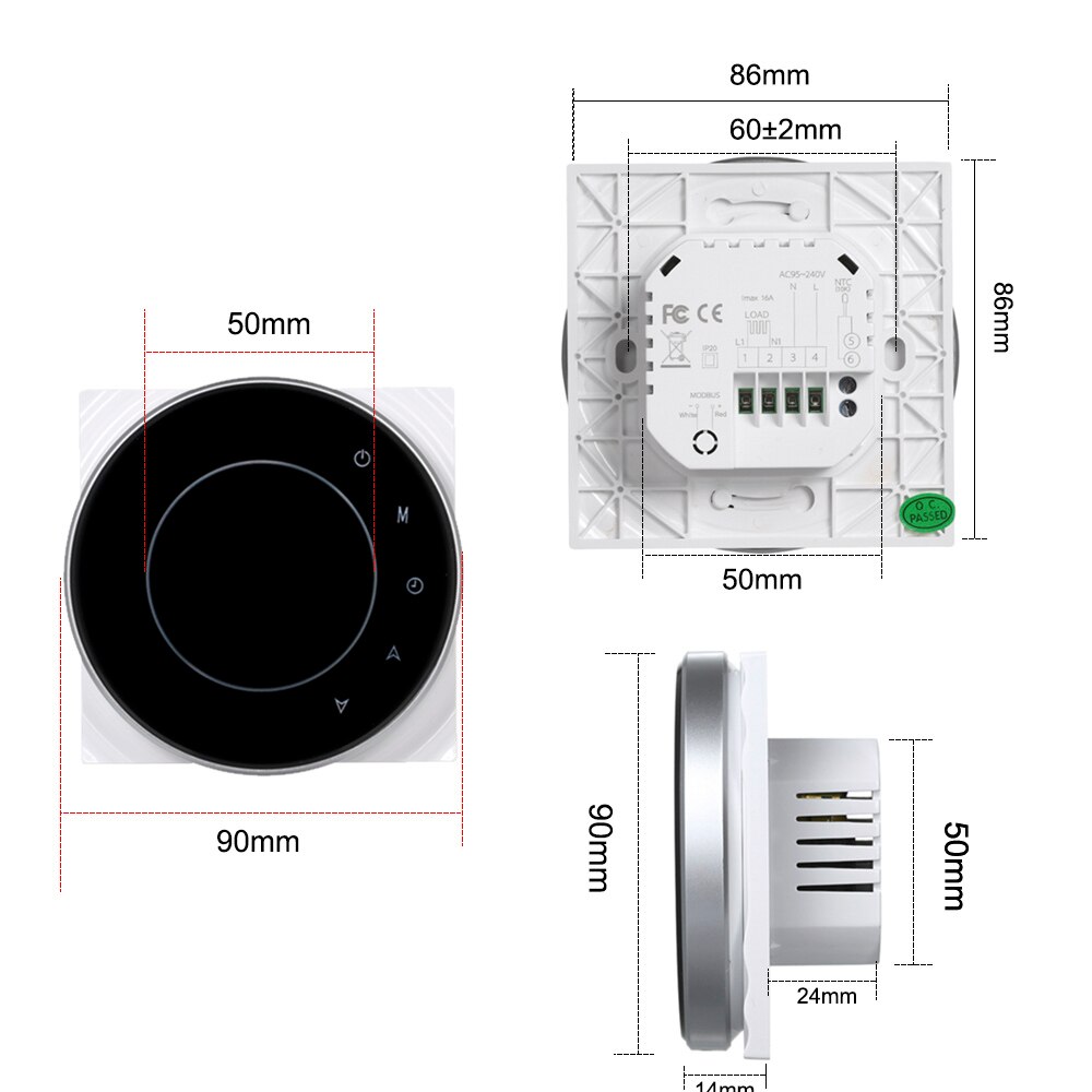 Smart Electric Heating Thermostat with Touchscreen LCD Display Weekly Programmable Room Temperature Controller 16A 95~240V GB