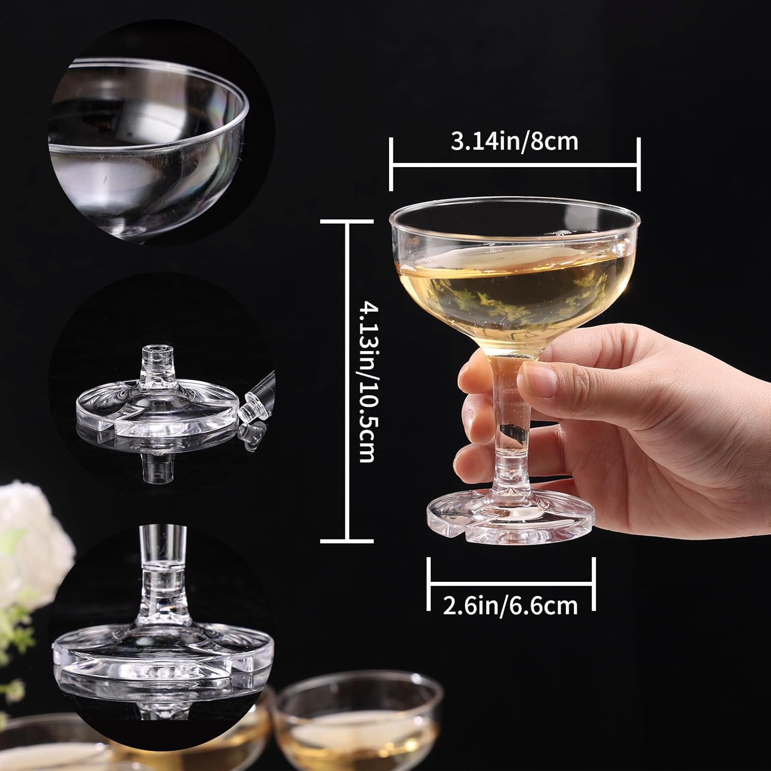 20PCS Wedding Champagne Flutes Tower Acrylic Champagne Coupe Glasses Engagement Party Decorations Plastic Martini Glasses 5oz