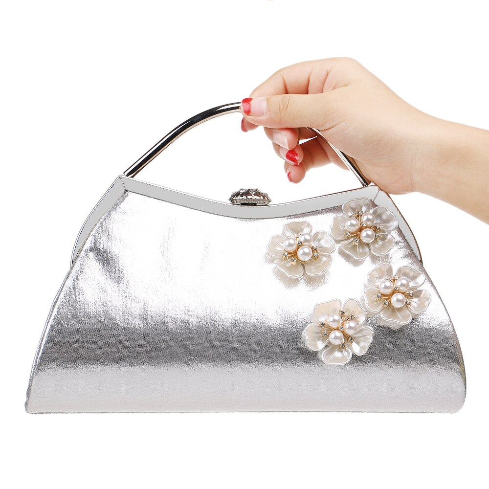 SEKUSA Wedding Party Handtas Shell Bloem Accessoire Vrouwen Avondtassen Zilver/Goud Diamanten Handvat Keten Schoudertas Messenger Bags