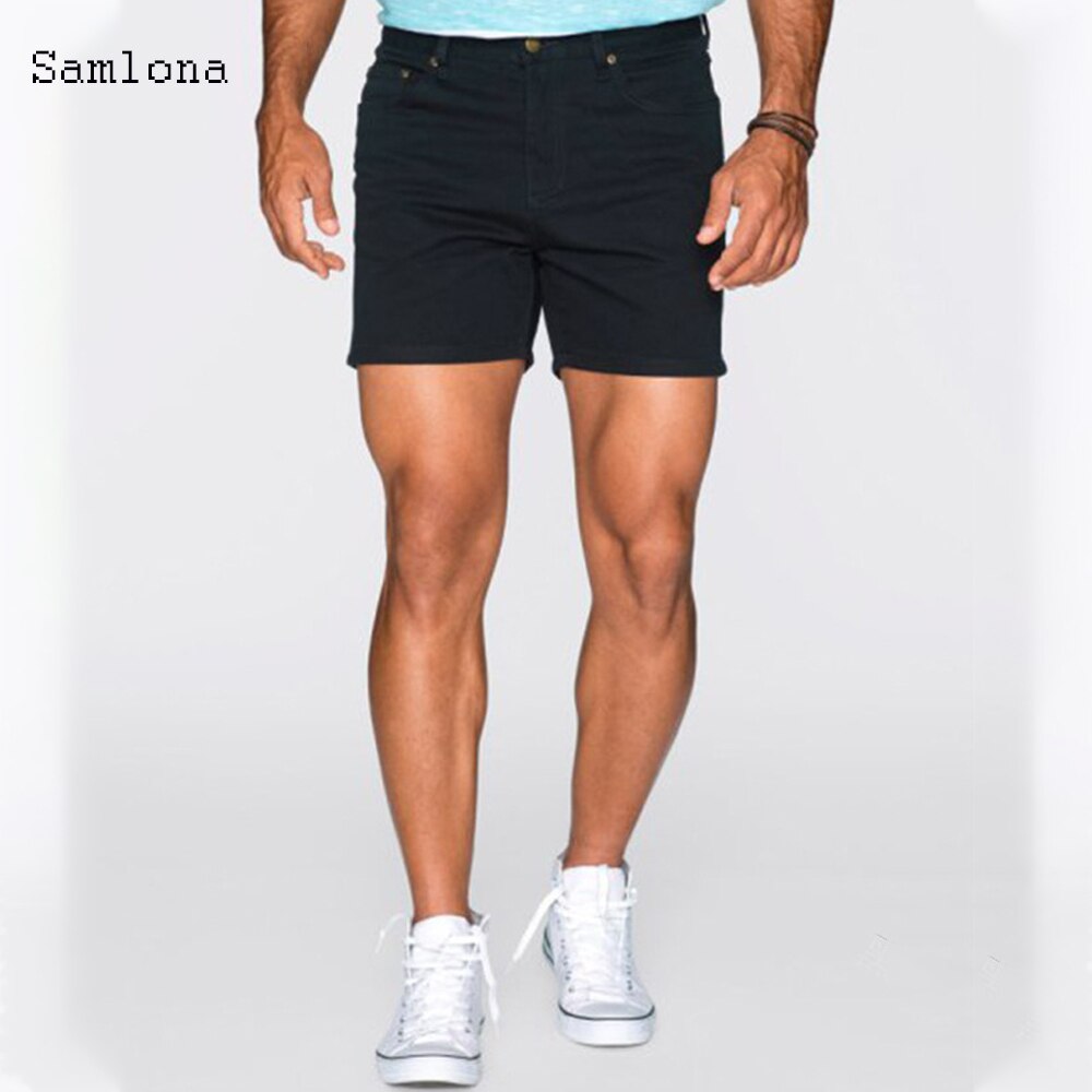 Samlona sommer western shorts jeans mænd lige casual trend all-match klassiske simple denim shorts herre uden bælte: Sort / Xxxl