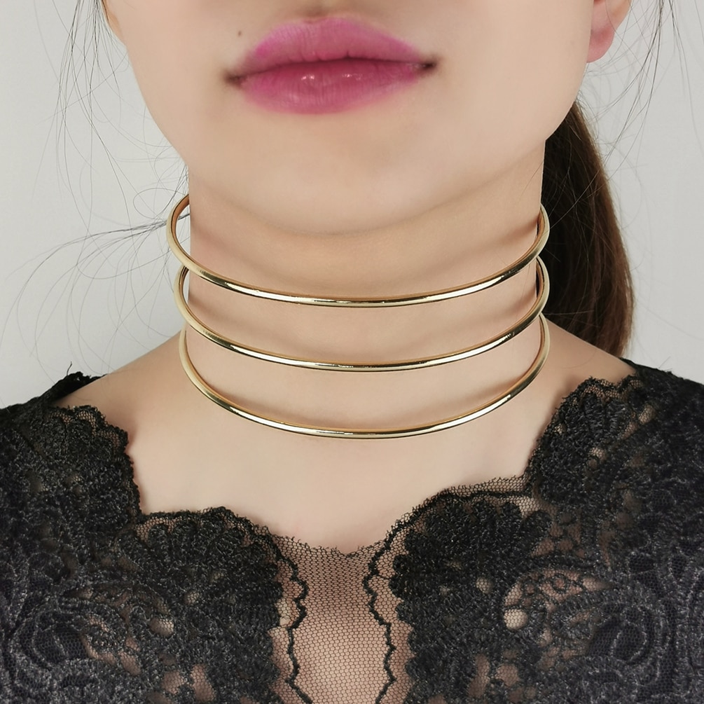 Manilai 3 camadas de metal torques gargantilha colares feminino pescoço ajuste bib colar ampla indicação maxi moda jóias africano