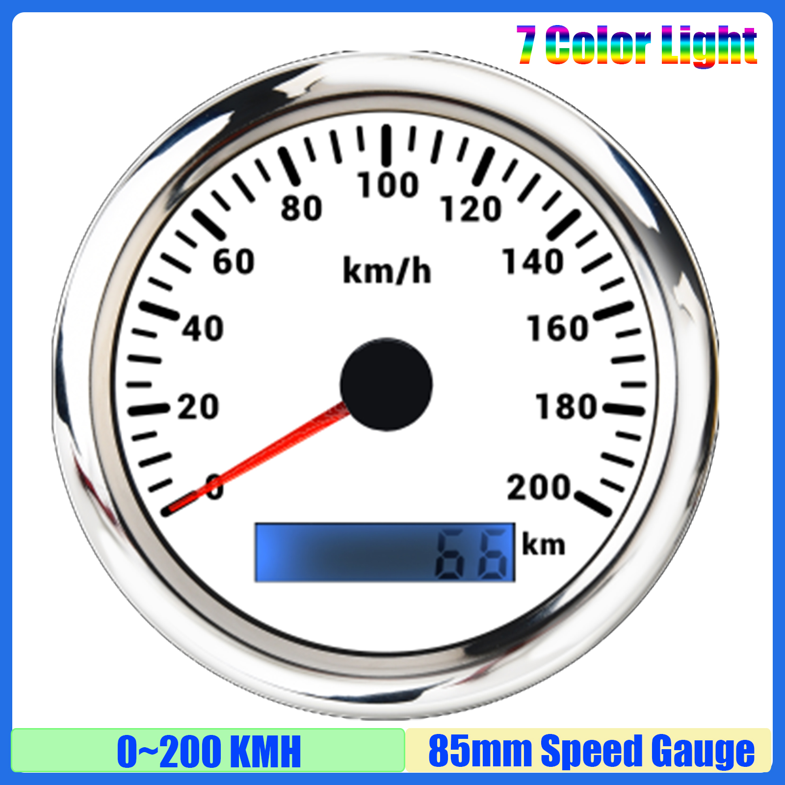30 km/u ,60 km/u ,120 km/u ,200 km/u 85mm snelheidsmeter met 7 kleuren, analoge pulssignaal snelheidsmeter voor auto, boot, maritiem gebruik: Blauw