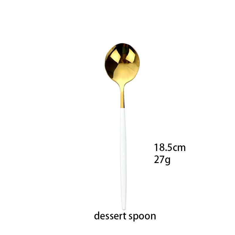 White Gold Flatwar Fork Knife Spoon Set Cutlery Tableware 1pc Dinning Table Steel Kitchen Complete Dinner Set for: Dessert spoon