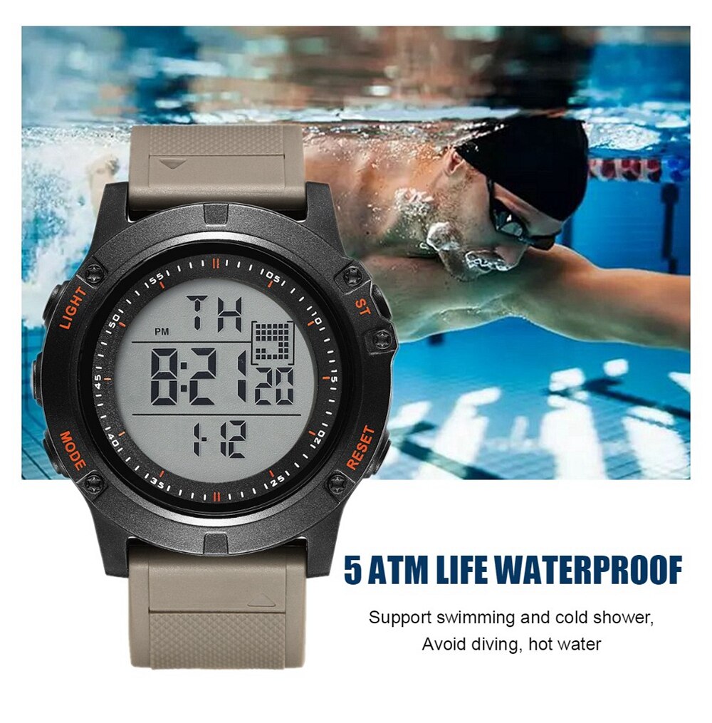 Ohsen merkevare digital lcd rød herre gutteklokke reloj hombre 50m dykk kaki silikonrem utendørs sport armbåndsur hanne