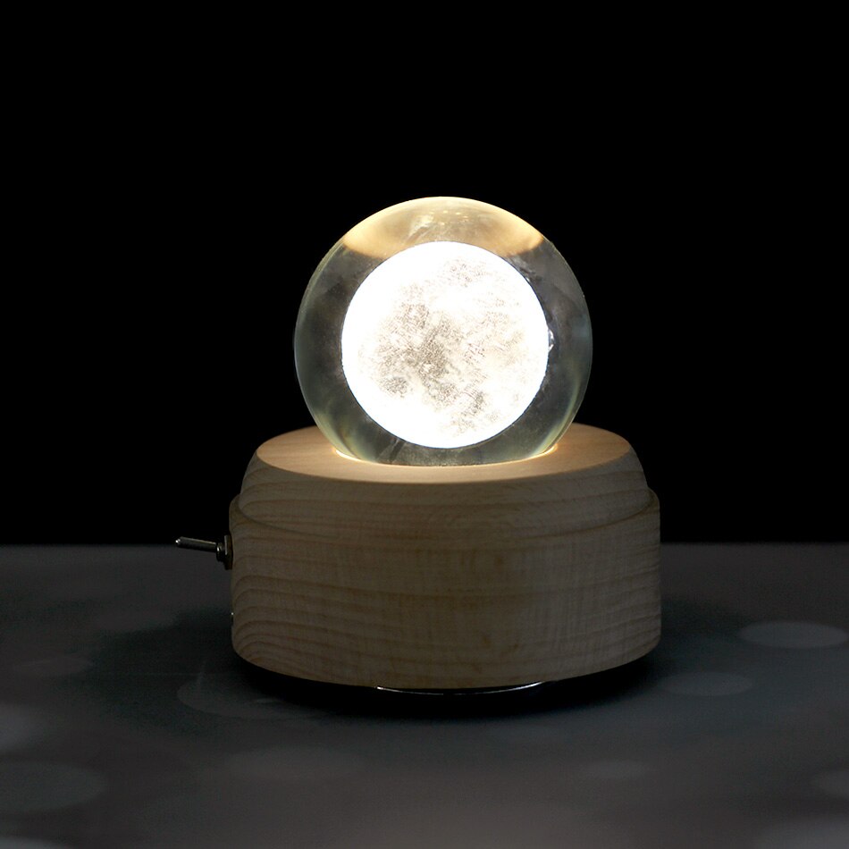 Music Box Crystal Ball Wooden Nightlight Music Box Rotating Innovative Birthday Handrocked Music Box Valentine's Da: Moon